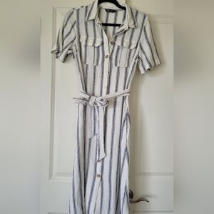 Marks & Spencer White and Blue Buttoned Midi Dress